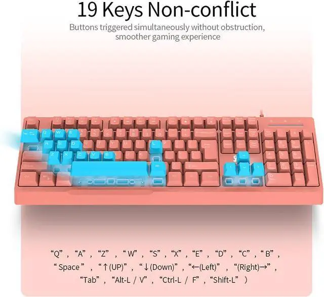 Alt view image 3 of 7 - Daidai STK090 USB Wired Keyboard 04 Keys Office Gaming Ergonomic Keyboard with Mechanical Hand Feel xed Light Effect Black