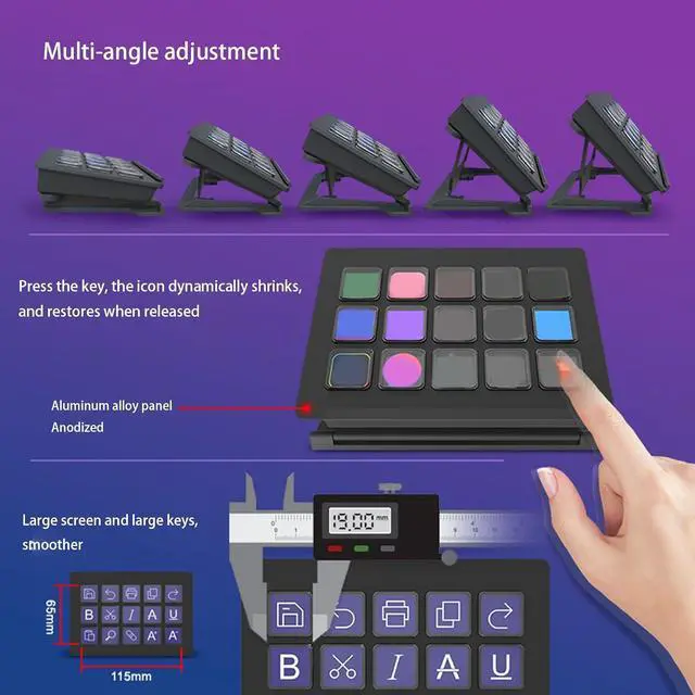Alt view image 7 of 7 - Macro LCD Keyboard for Streaming Gamers Designers Customizable Hotkeys Text Shortcut Crosses Devices