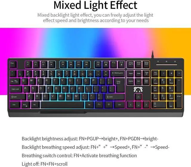 Alt view image 5 of 7 - Daidai STK090 USB Wired Keyboard 04 Keys Office Gaming Ergonomic Keyboard with Mechanical Hand Feel xed Light Effect Black