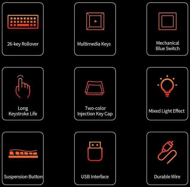 Alt view image 2 of 7 - 87 Keys Wired Mechanical Keyboard xed Light Mechanical Keyboard with Mechanical Blue Switch Suspension Button