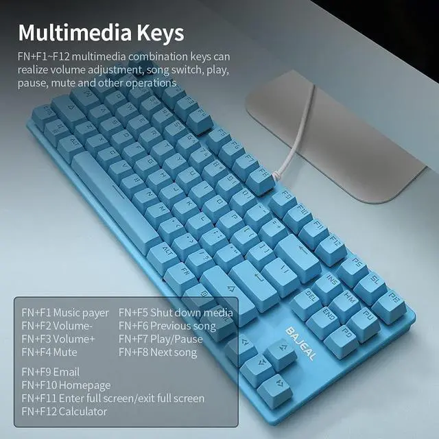 Alt view image 3 of 7 - 87 Keys Wired Mechanical Keyboard xed Light Mechanical Keyboard with Mechanical Blue Switch Suspension Button