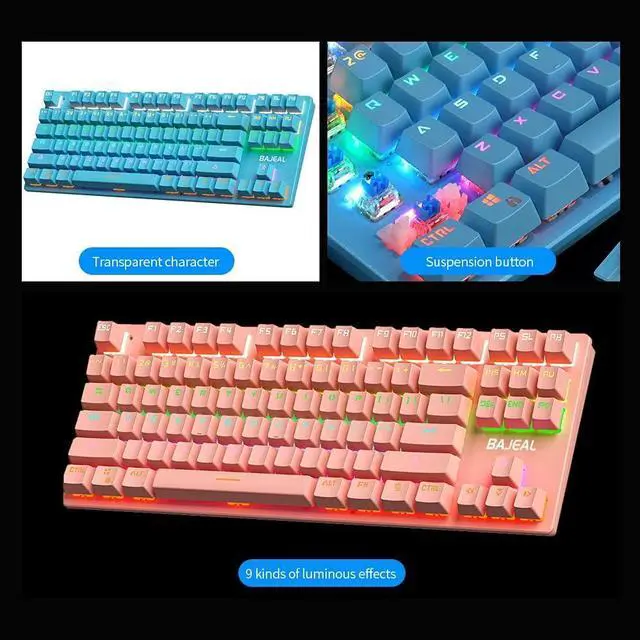 Alt view image 4 of 7 - 87 Keys Wired Mechanical Keyboard xed Light Mechanical Keyboard with Mechanical Blue Switch Suspension Button