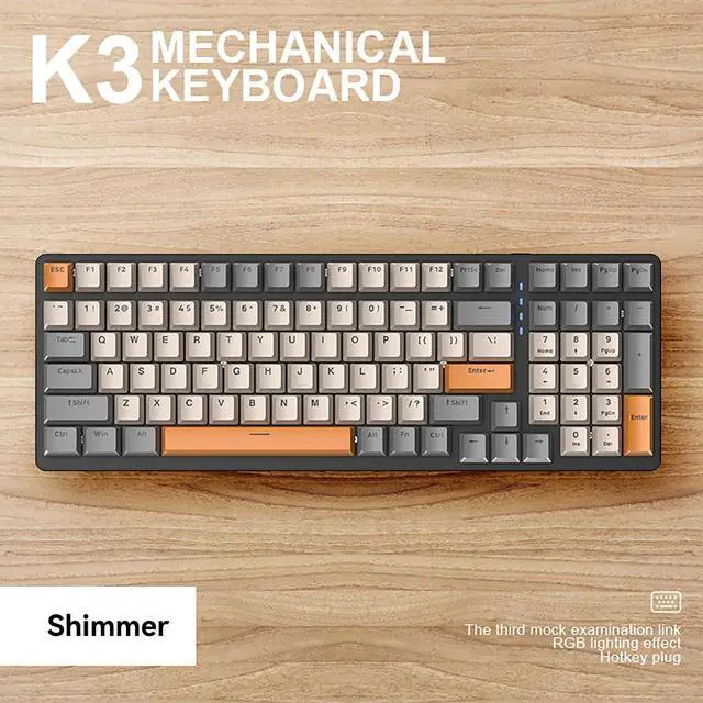 Alt view image 5 of 7 - K3 Mechanical Keyboard 00 Keys Customised Gaming Office Gaming Computer Keyboard Full Key punc Multiple Light Effects Personalised keycaps Wired Keyboard Grey Shimmer Version red axis