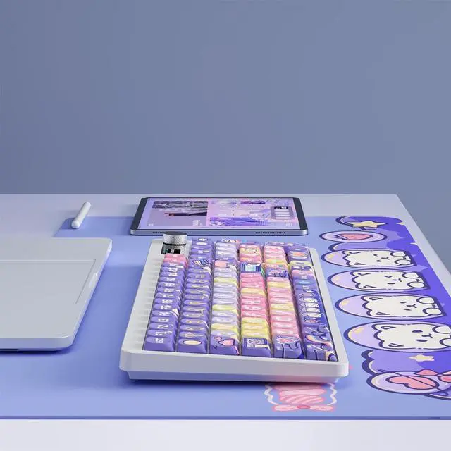 Alt view image 7 of 7 - Mechanical Keyboard with Red Switches Backlight Full Key Rollover P Keycaps Display Metal Knob Gaming Ergonomic Keyboard DIY Set Fun Cake House