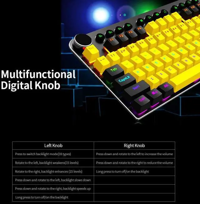 Alt view image 4 of 6 - MK13 Wired Mechanical Keyboard 04 Keys xed Light Gaming Keyboard with Mechanical Blue Switch Low&Black