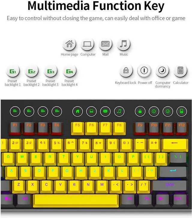 Alt view image 5 of 6 - MK13 Wired Mechanical Keyboard 04 Keys xed Light Gaming Keyboard with Mechanical Blue Switch Low&Black