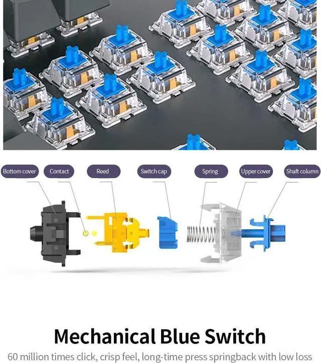 Alt view image 6 of 6 - MK13 Wired Mechanical Keyboard 04 Keys xed Light Gaming Keyboard with Mechanical Blue Switch Low&Black