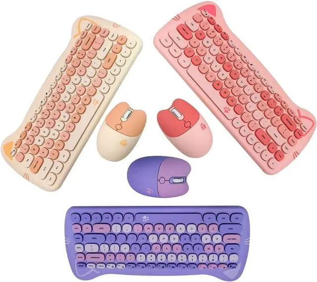Alt view image 2 of 7 - Keyboard Combo 84 Keys Membrane Keyboard Ergonomic 3-Gear Adjustable DPI Cute Appearance Purple