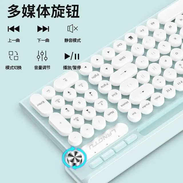 Alt view image 5 of 7 - Keyboard Combo Quiet Operation Auto Sleep Mode Multifunctional Buttons Retro Round Key Caps Phone Holder, Black