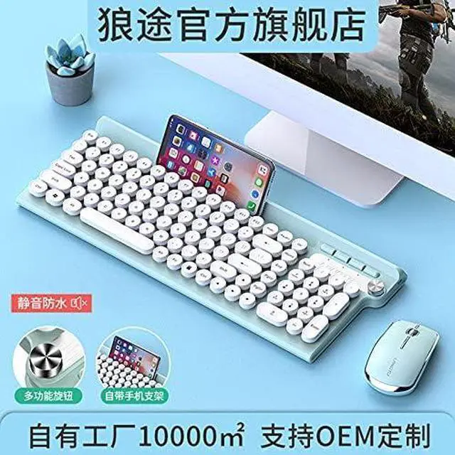 Alt view image 3 of 7 - Keyboard Combo Quiet Operation Auto Sleep Mode Multifunctional Buttons Retro Round Key Caps Phone Holder, Black