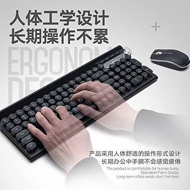 Alt view image 7 of 7 - Keyboard Combo Quiet Operation Auto Sleep Mode Multifunctional Buttons Retro Round Key Caps Phone Holder, Black