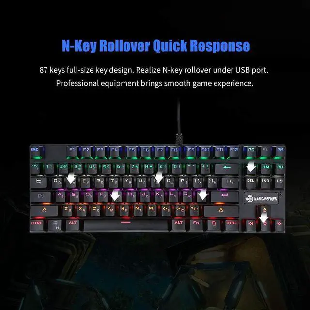 Alt view image 5 of 7 - Mechanical Keyboard 87-Key Gaming Keyboard Blue Switch N-Key Rollover Keyboard with Russian and English Languages r Office and Game Use