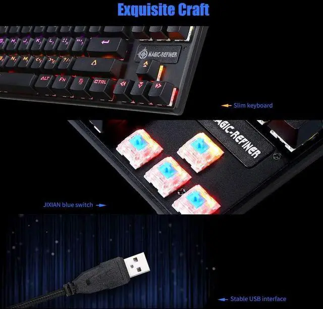 Alt view image 7 of 7 - Mechanical Keyboard 87-Key Gaming Keyboard Blue Switch N-Key Rollover Keyboard with Russian and English Languages r Office and Game Use