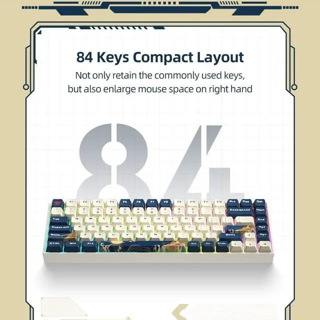 Alt view image 4 of 7 - K84 84 Keys Three-Mode Mechanical Keyboard 5.0+2.4G+Wired Connection P Keycaps Red (Gateron Silver Switches)