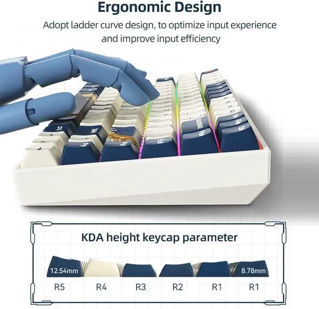 Alt view image 6 of 7 - K84 84 Keys Three-Mode Mechanical Keyboard 5.0+2.4G+Wired Connection P Keycaps Red (Gateron Silver Switches)