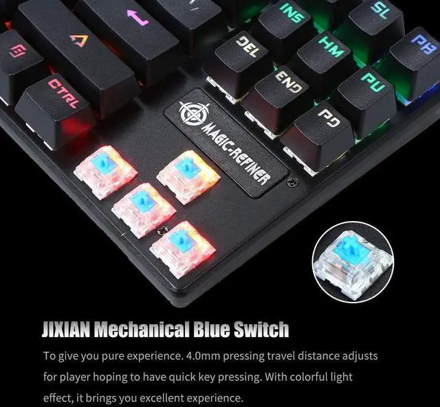 Alt view image 2 of 7 - Mechanical Keyboard 87-Key Gaming Keyboard Blue Switch N-Key Rollover Keyboard with Russian and English Languages r Office and Game Use