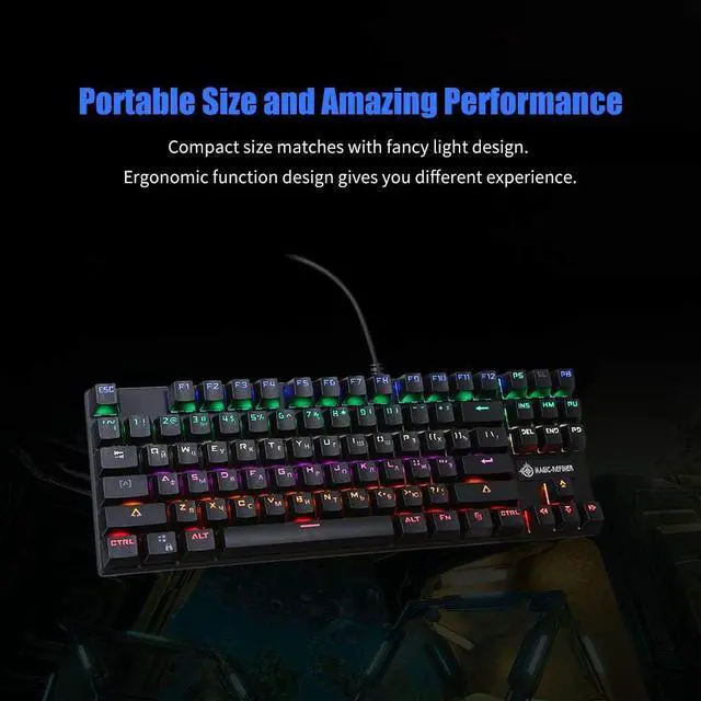 Alt view image 3 of 7 - Mechanical Keyboard 87-Key Gaming Keyboard Blue Switch N-Key Rollover Keyboard with Russian and English Languages r Office and Game Use