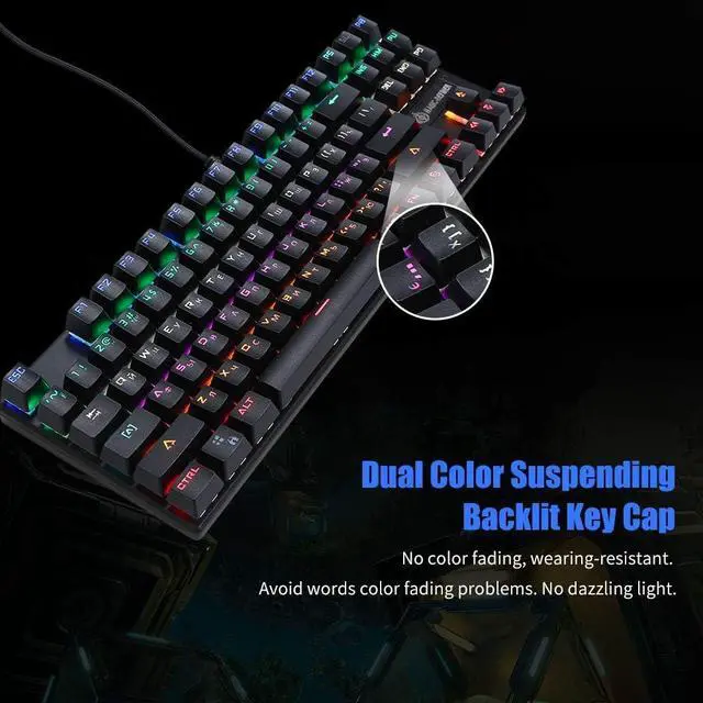 Alt view image 4 of 7 - Mechanical Keyboard 87-Key Gaming Keyboard Blue Switch N-Key Rollover Keyboard with Russian and English Languages r Office and Game Use
