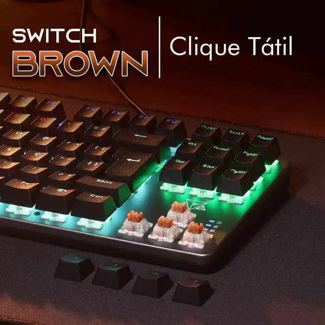 Alt view image 3 of 4 - Wired/Dual Mode 87 Keys Blue Switch Mechanical Keyboard Backlit Gaming Keyboard Built-in Battery Aluminium Alloy Panel r Desktop/Laptop (Black)  Black & Dark Brown