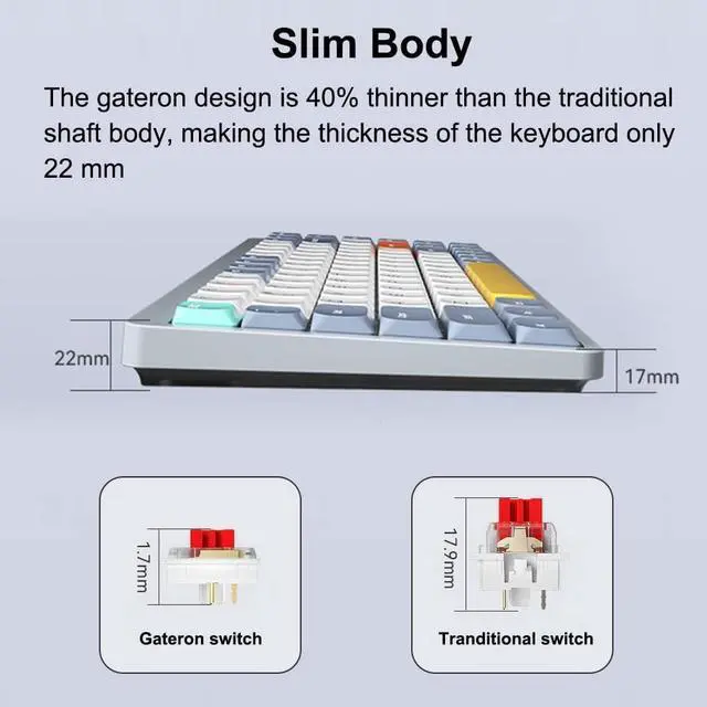 Alt view image 7 of 7 - Mechanical Keyboard 84 Keys +BT5.0+Type-C 3 Connections 75% Low Profile Layout Keyboards 5 Light Effect 5 Levels r Laptop Phone Gateron Blue Switches