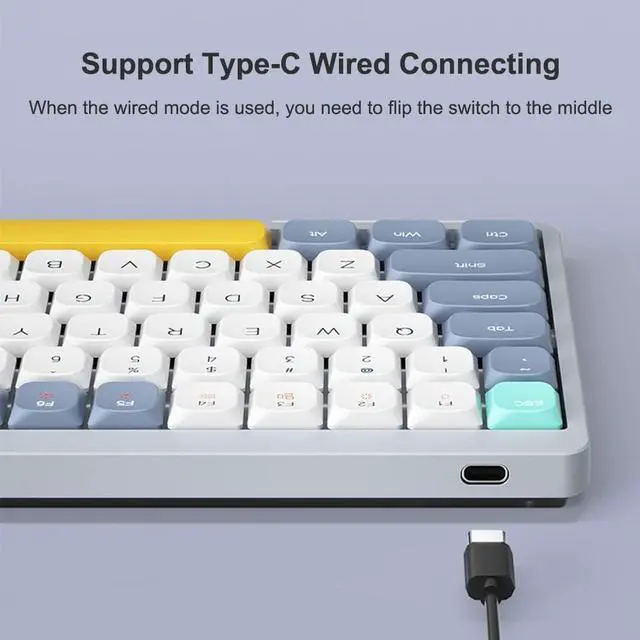 Alt view image 3 of 7 - Mechanical Keyboard 84 Keys +BT5.0+Type-C 3 Connections 75% Low Profile Layout Keyboards Light Effect Support -swappable r Laptop Phone OU Switches BE-BL -swappable