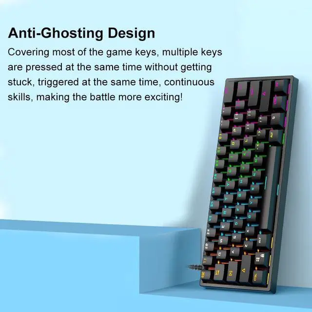 Alt view image 3 of 7 - Mechanical Keyboard 61-Key Gaming Keyboard Blue Switches and Compact Design Various Backlit Ergonomic Design r OS Li and