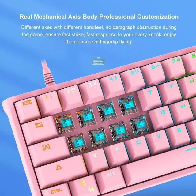Alt view image 7 of 7 - Mechanical Keyboard 61-Key Gaming Keyboard Blue Switches and Compact Design Various Backlit Ergonomic Design r OS Li and