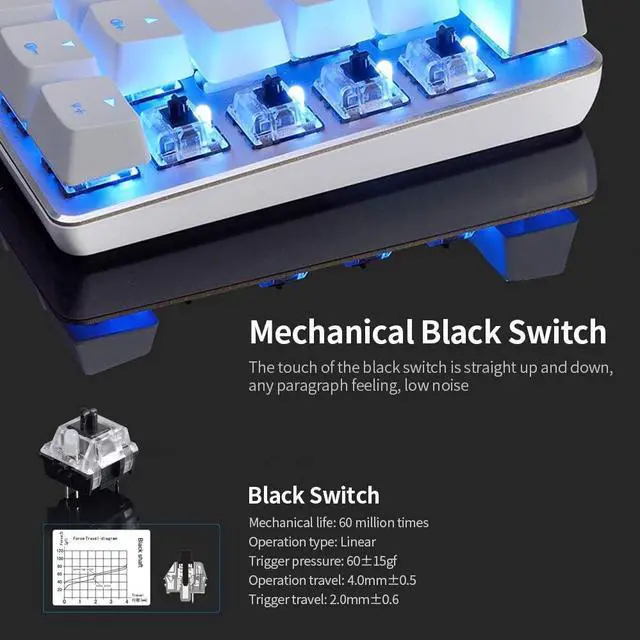 Alt view image 6 of 7 - AK33 82 Keys USB Wired Mechanical Keyboard Monochromatic Backlight Gaming Keyboard White with Black Switches