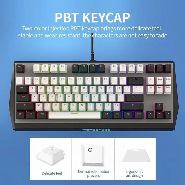 Alt view image 3 of 7 - CK73 Wired Mechanical Keyboard 87 Keys Gaming Keyboard Ergonomic Keyboard with P Keycap Gateron Red Switches