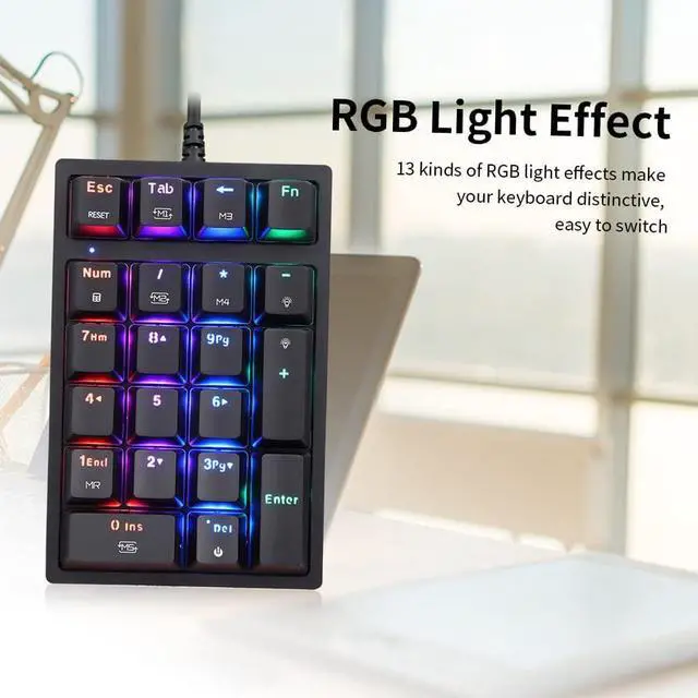 Alt view image 2 of 7 - K24 Numeric Mechanical Keyboard 2 Keys USB Wired Keyboard with 3 Light Effects OU Blue Switch