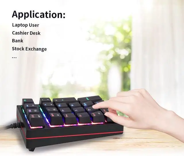 Alt view image 6 of 7 - K24 Numeric Mechanical Keyboard 2 Keys USB Wired Keyboard with 3 Light Effects OU Blue Switch