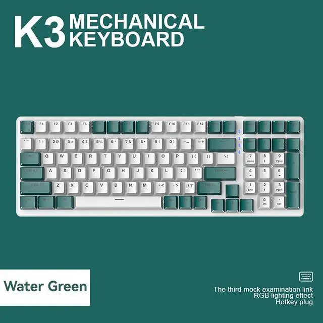 Alt view image 2 of 7 - K3 Mechanical Keyboard 00 Keys Customised Gaming Office Gaming Computer Keyboard Full Key punc Multiple Light Effects Personalised keycaps Wired Keyboard Green Water Green Version red axis