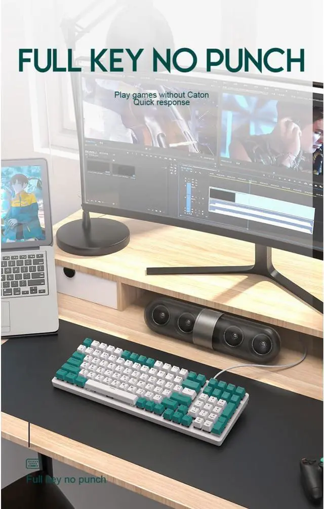 Alt view image 7 of 7 - K3 Mechanical Keyboard 00 Keys Customised Gaming Office Gaming Computer Keyboard Full Key punc Multiple Light Effects Personalised keycaps Wired Keyboard Green Water Green Version red axis