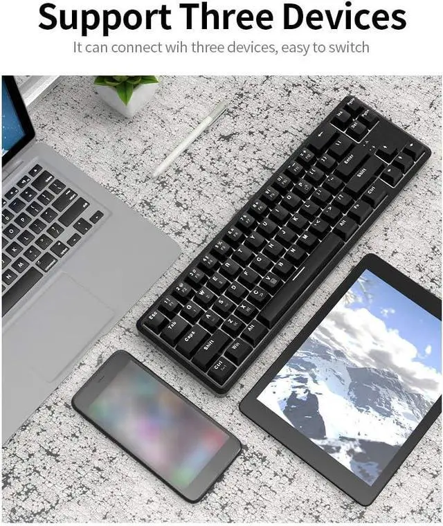 Alt view image 6 of 7 - K680T Wired& Dual-Mode Mechanical Keyboard 68 Keys Compact White Backlight Mechanical Keyboard Black with Blue Switches