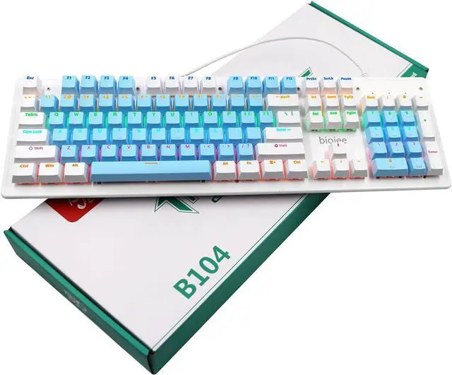Alt view image 7 of 7 - biojee Wired 104-Key Real Mechanical Gaming Keyboard Rainbow Backlit Keyboard for PC Laptop for Game and Office