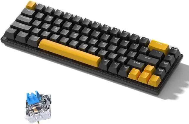 Main image of 68-Key Mechanical Keyboard 68 Keys Layout FN Shortcut Full -Ghosting Backlight Multiple 0 Lighting Modes Detachable Cable Dual-Color Injection Keycaps Durabili Multi-System Black & Low Blue axis
