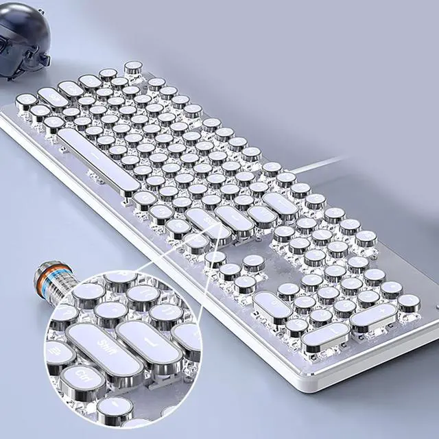 Alt view image 6 of 7 - Gaming Mechanical Keyboard with Rainbow Color Backlit Round Retro Key Cap 104 Keys Media Controller White