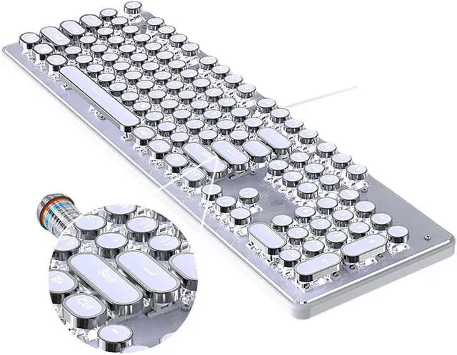 Alt view image 5 of 7 - Retro Punk Round Keycap Mechanical Keyboard for Gamers 104 Key White Lighting Media Control White