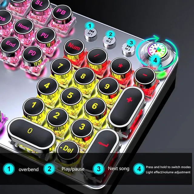 Alt view image 5 of 7 - Vintage Typewriter Mechanical Gaming Keyboard with White Backlit Media Control Gaming Keypad White with 104 Key Codes