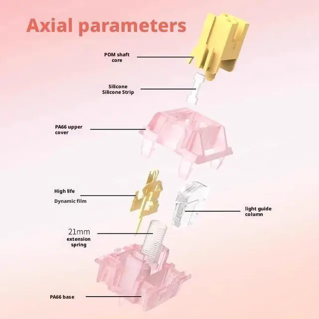 Alt view image 4 of 5 - Lime Tactile Silent Switch V2-35gf 5-Pin MX Compatible Keyboard Switches, Quiet Tactile Bump, Extended Spring, 50M Lifespan, for Gaming & Office Use(Pink,90PCS)