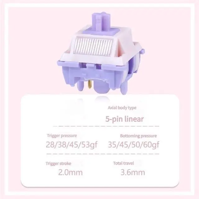 Alt view image 4 of 5 - Princess Linear Switch V3  28~53gf Trigger Options, 5-Pin RGB Mechanical Switch 2.0mm Pre-Travel, 3.6mm Total, Soft Light Guide, Silent Linear Typing(28g,90PCS)