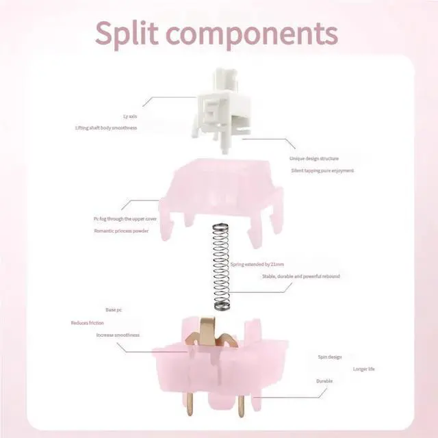 Alt view image 3 of 5 - Linear Mechanical Switches Pink - 5 Pin Quiet Keyboard Switches, 32g Actuation, 40g Bottom-Out, 2.0mm Travel for Custom Mechanical Gaming Keyboard DIY(90PCS)