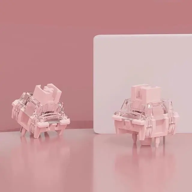 Alt view image 3 of 5 - Linear Mechanical Keyboard Switches  43gf Actuation Force, 3.6mm Total Travel, Smooth Typing, 5-Pin, Pre-Lubed, Gold Contacts  Pink Transparent Housing(70PCS)