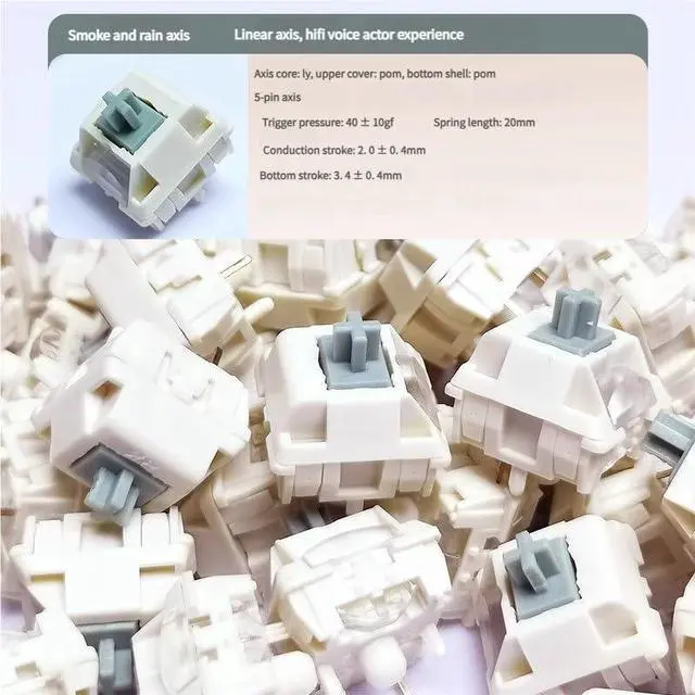 Alt view image 4 of 5 - Smoke Rain Linear Mechanical Switch - 5-Pin Silent Keyboard Switches, POM Stem & Housing, 40±10gf Actuation, 3.4mm Travel, for Custom Hot-Swappable Keyboards(70PCS)