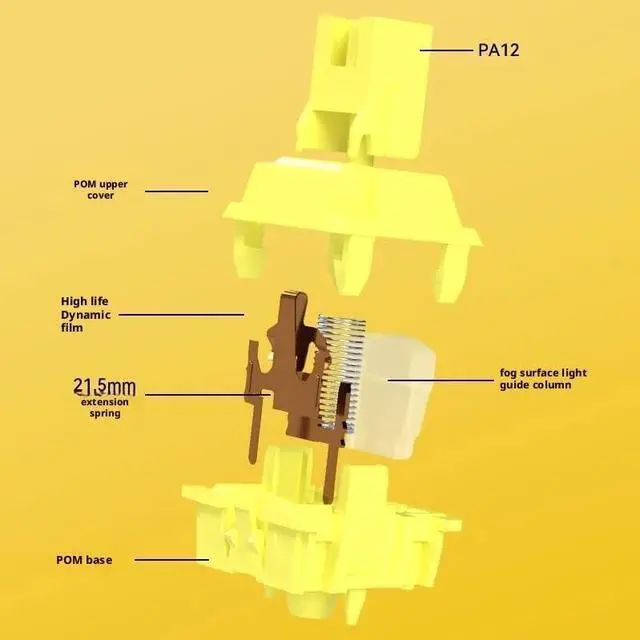 Alt view image 3 of 4 - Yellow Tactile Mechanical Switch  Pre-Travel Drop Design, 35gf Actuation, PA12 Core, 3.3mm Travel, MX-Compatible(110PCS)