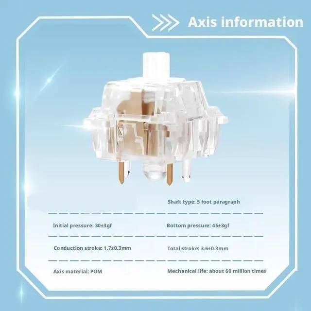 Alt view image 4 of 5 - Linear Mechanical Keyboard Switch 5-Pin ICY Transparent POM Stem, 45gf Actuation Force, 3.6mm Travel, Factory Lubed for Gaming Typing  60M Clicks(70PCS)