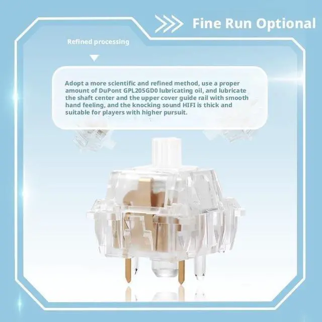 Alt view image 5 of 5 - Linear Mechanical Keyboard Switch 5-Pin ICY Transparent POM Stem, 45gf Actuation Force, 3.6mm Travel, Factory Lubed for Gaming Typing  60M Clicks(70PCS)