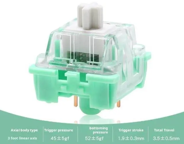 Alt view image 2 of 5 - Linear Mechanical Keyboard Switch 45gf Actuation Force, 5-Pin MX-Compatible, Transparent Top Green Base, for Typing & Gaming(53g,70PCS)
