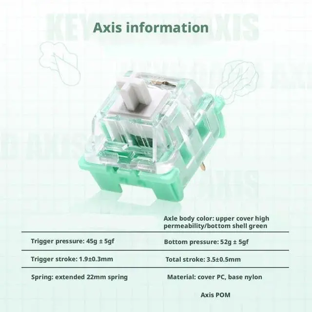 Alt view image 4 of 5 - Linear Mechanical Keyboard Switch 45gf Actuation Force, 5-Pin MX-Compatible, Transparent Top Green Base, for Typing & Gaming(53g,70PCS)