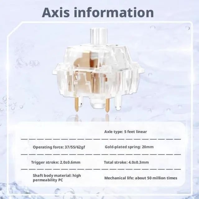 Alt view image 5 of 5 - Transparent 5-Pin Linear Switch  37/55/62gf Force, 20mm Spring, High Clear PC Housing(55G,110PCS)